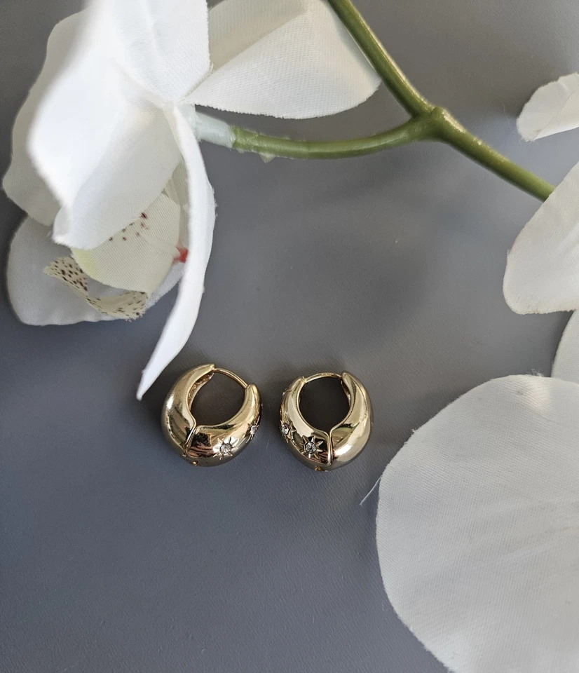 Goldene Damen Creolen/Ohrringe/Ohrschmuck, Glitzersteine, NEU, Marke unbekannt - Bild 2 von 4