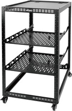 20U Open Frame Network Rack for IT  AV Gear, 4-Post with Casters, Mobile with 2