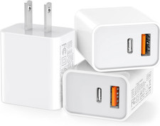 3 Pack USB C Wall Charger, 20W Durable Dual Port QC PD 3.0 Power Adapter, Double