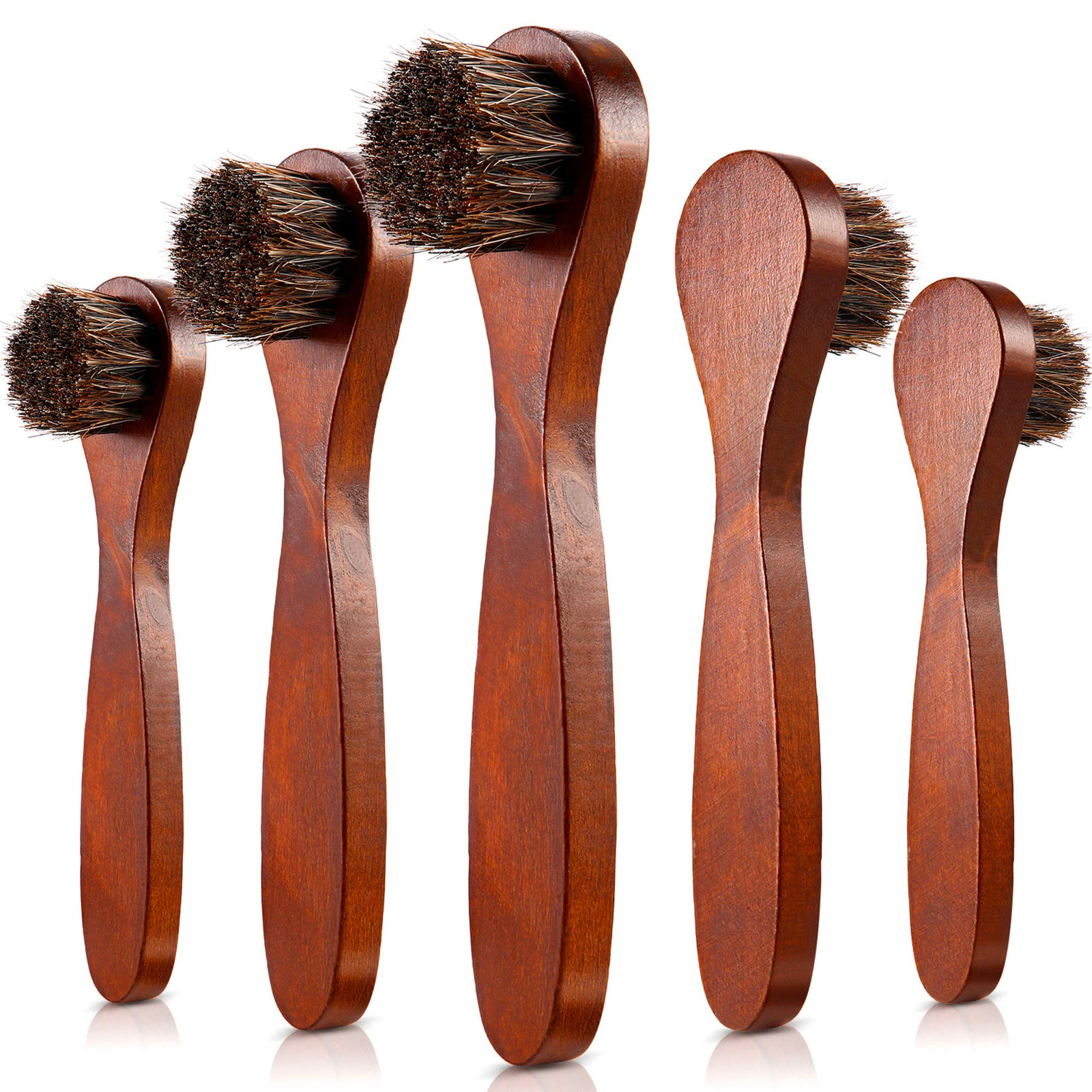 5 Pack Shoe Shine Brush Dauber Polish Applicator Brush Horsehair Wooden Care ...
