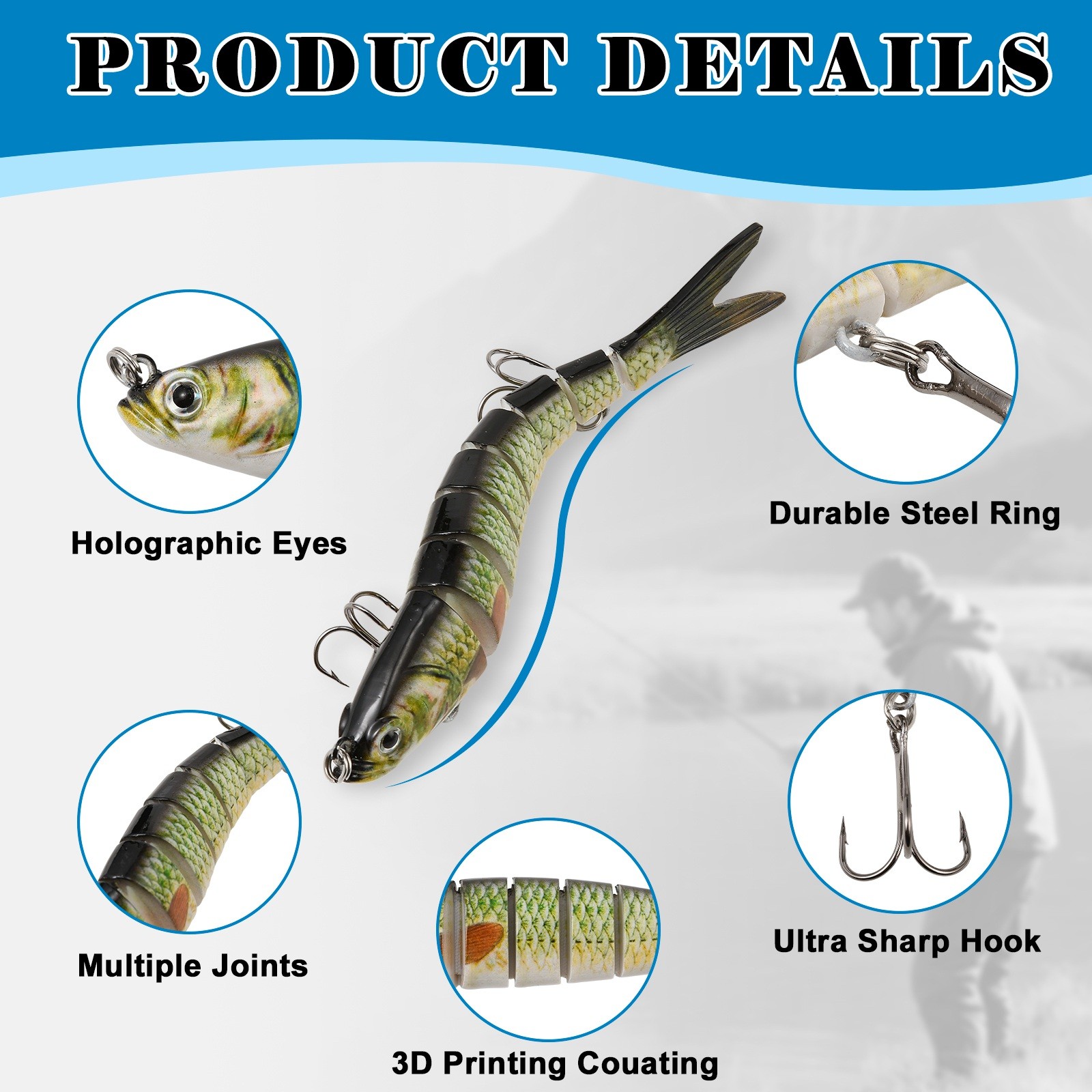 5pcs 3D Fish Sharp Hooks Lifelike Fishing Lures Multi-Jointed Swimbait for Bass - Image 8
