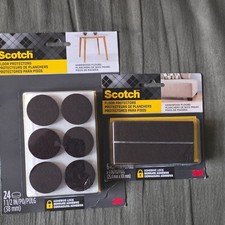 Scotch Felt Adhesive Lock Brown Floor Protectors 24 Pack 1.5in & 6 Pack 1x4in