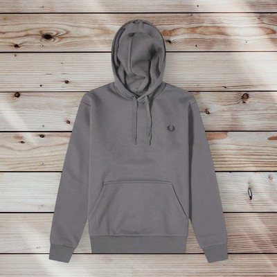 Fred Perry Tape Detail Hooded Hoodie Sweatshirt Pullover M6567 XL GUNMETAL 110£