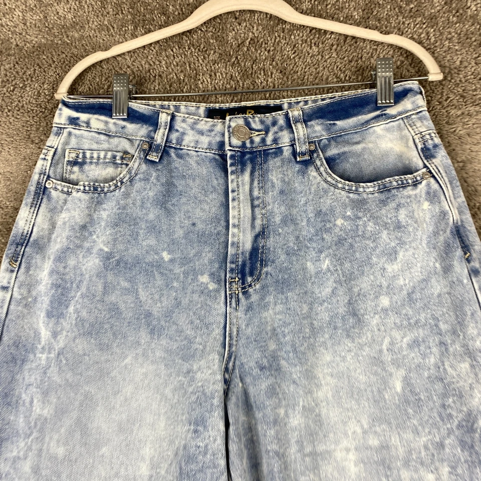 Pantalones de mezclilla para mujer Indigo Rein W28xL30 azul tiro alto dobladillo deshilachado lavado ácido Foto 2 de 4