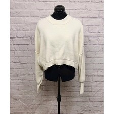 Free People Ivory Cropped Crew Neck Sweater Size Medium