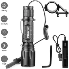 Rechargeable LED Flashlight Tactical Gun Flash Light+Mount+Remote Hunting Torch