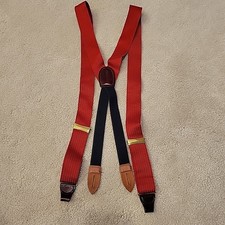 Vintage Cole Haan Silk Suspenders Mens Red Brass Leather Button Braces REHAB