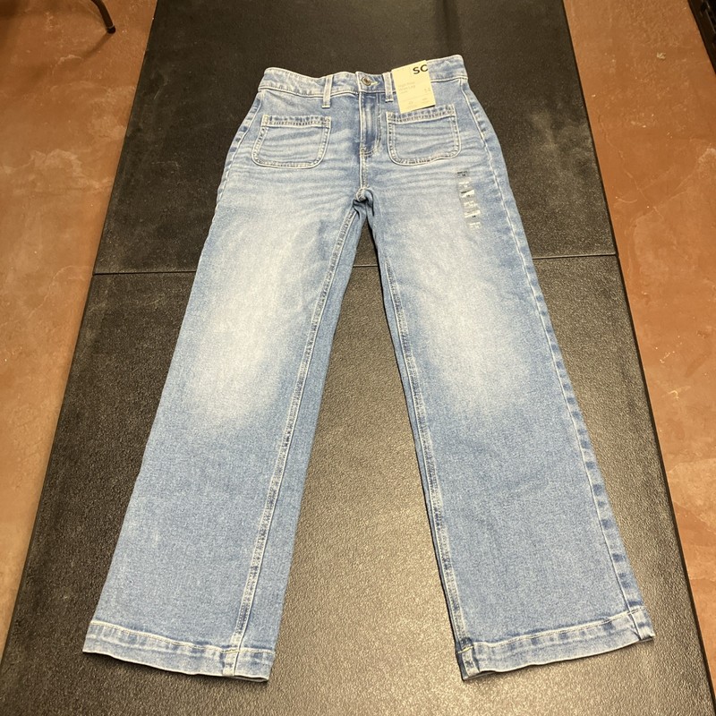 SO Jeans High Rise Wide Leg Stretch Girls Size 14 Adjustable Waist 420 Med Wash