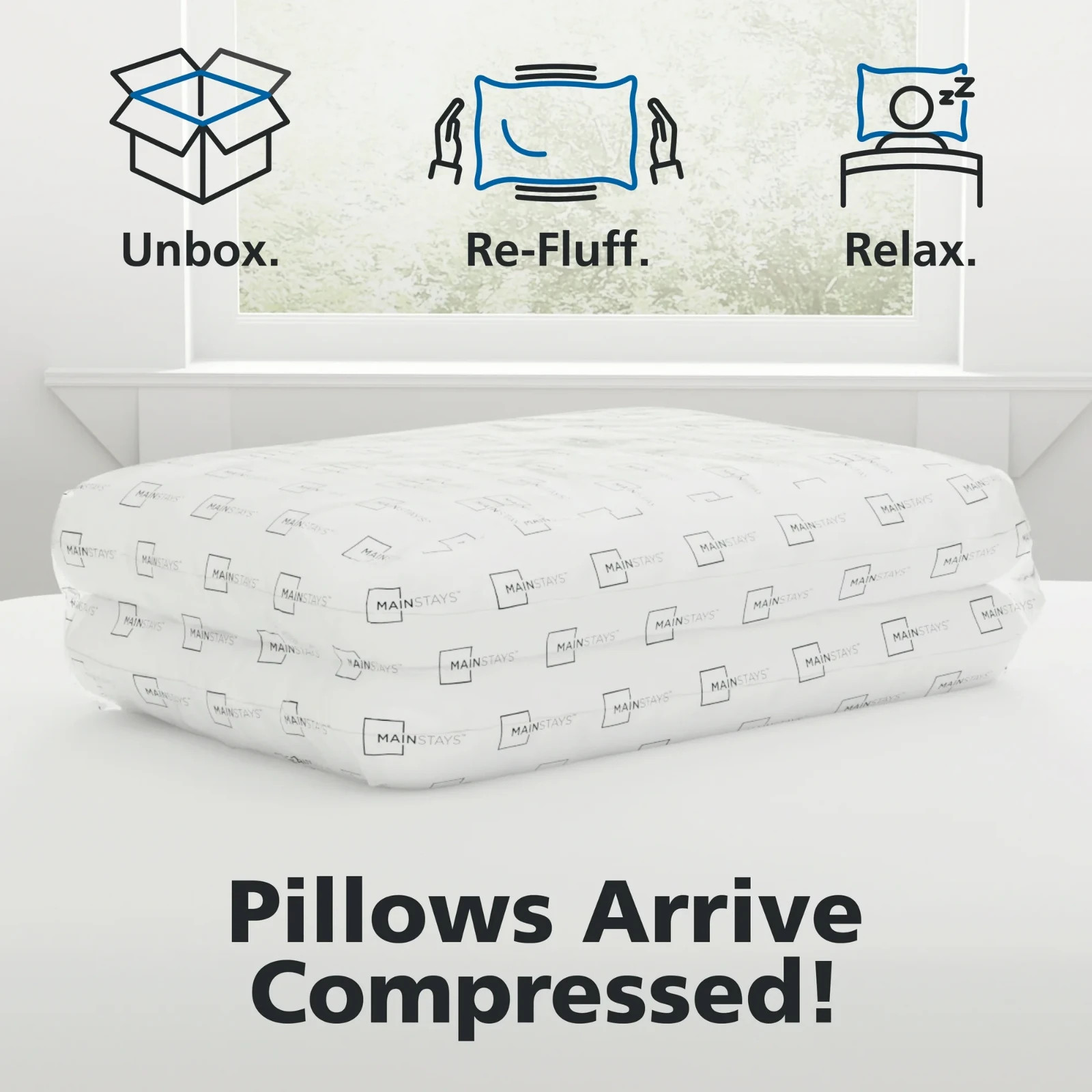 Mainstays Back & Side Sleeper Bed Pillow, Standard/Queen - Extra Firm Support