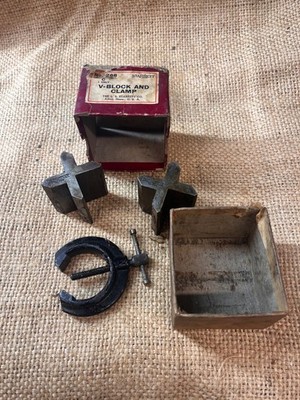 Vintage Starrett V Blöcke & Klemme Nr. 268 C verpackt 1-1/8'' Kapazität (gefettet)