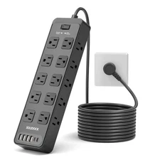 Flat Plug Power Strip Surge Protector with 20 AC Outlets 6 USB Chagring Ports...