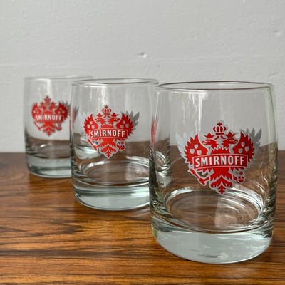 Set of 3 Smirnoff Vodka Lowball Glasses Luminarc France Heavy Base Rocks Barware