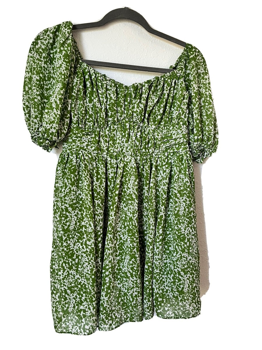 abercrombie green floral dress Abercrombie & Fitch Green Floral Ruffle Asymmetric V-neck Midi Wrap Dr –  Brie main image 1