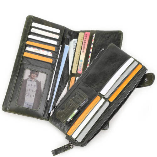 Genuine Leather Men's Long Wallet with Phone Pocket & Zipper Coin Pouch - Picture 18 of 28