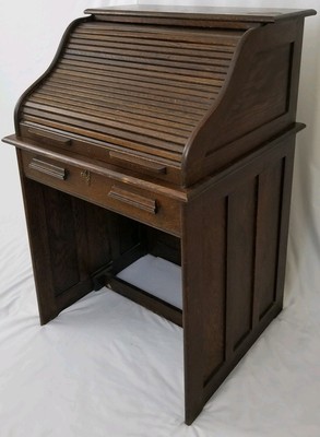 Antique Roll Top Tiger Oak Desk Raised Panel Arts Crafts Mission