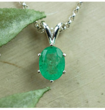 Natural Emerald Pendant May Birthstone Pendant Necklace 925 Sterling Silver
