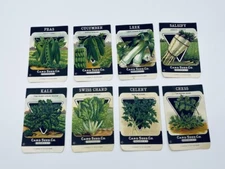 Vintage Lot 8 CARD SEED CO. Packets Cress Celery Kale Salsify Leek LITHO Print