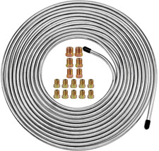 25 Ft Zinc-Coated Double-Walled Brake Line Tubing Kit, with 16 Fittings for Hydr