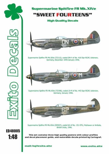 EXITO DECALS ED48005 - 1:48 Sweet Fourteens - Supermarine Spitfire Mk. XIVe - Picture 1 of 8