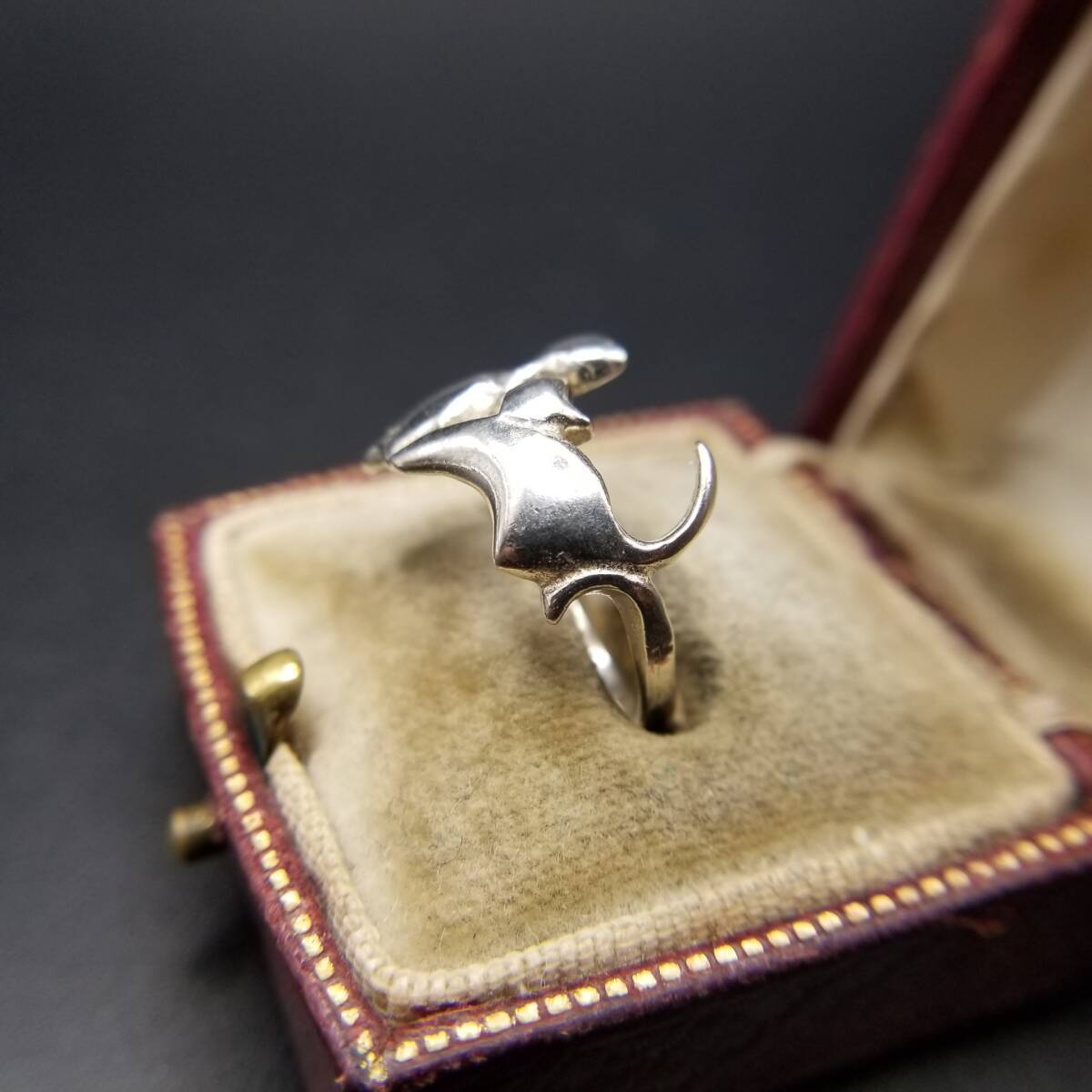 Two Cats Silhouette Simple Cute 925 Silver Vintage Ring