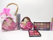 Gift Set Bundle For Her Includes Teddy Bear With Soap Flowers And 3 Piece Makeup