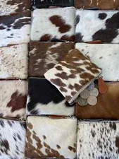 Cowhide Hair Coin Wallet Credit Card Holder Change Purse Chapstick Zipper Pouch