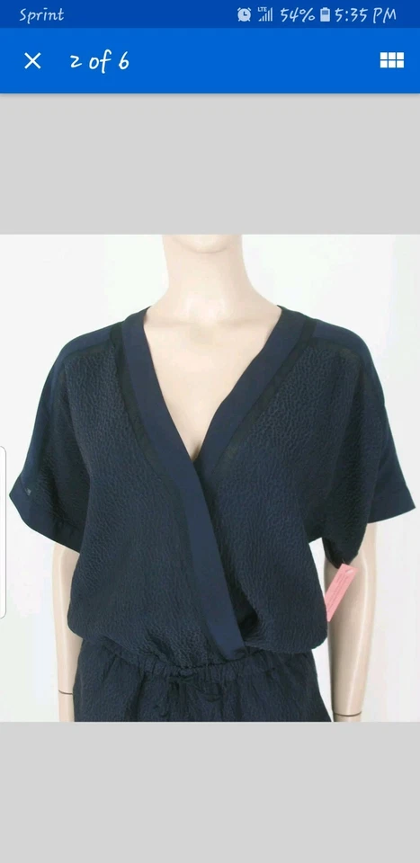 Twelfth Street by Cynthia Vincent V-Neck Romper Shorts Jumper Indigo Blue P NWT  - Image 2 of 4