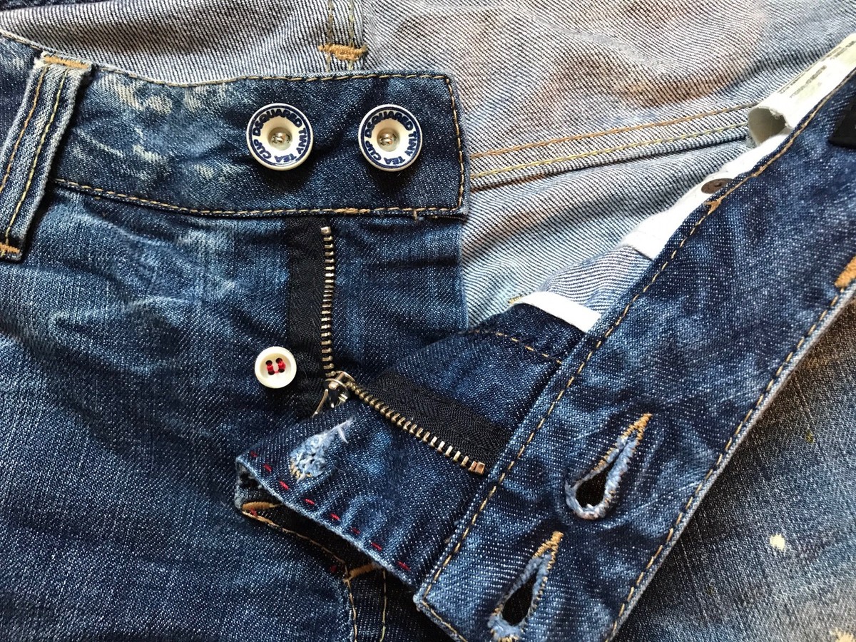 Jeans Dsquared2 Dungarees Effilochés Double Bouton - Taille 44/28 - Denim Doux - Occasion Très Bon état