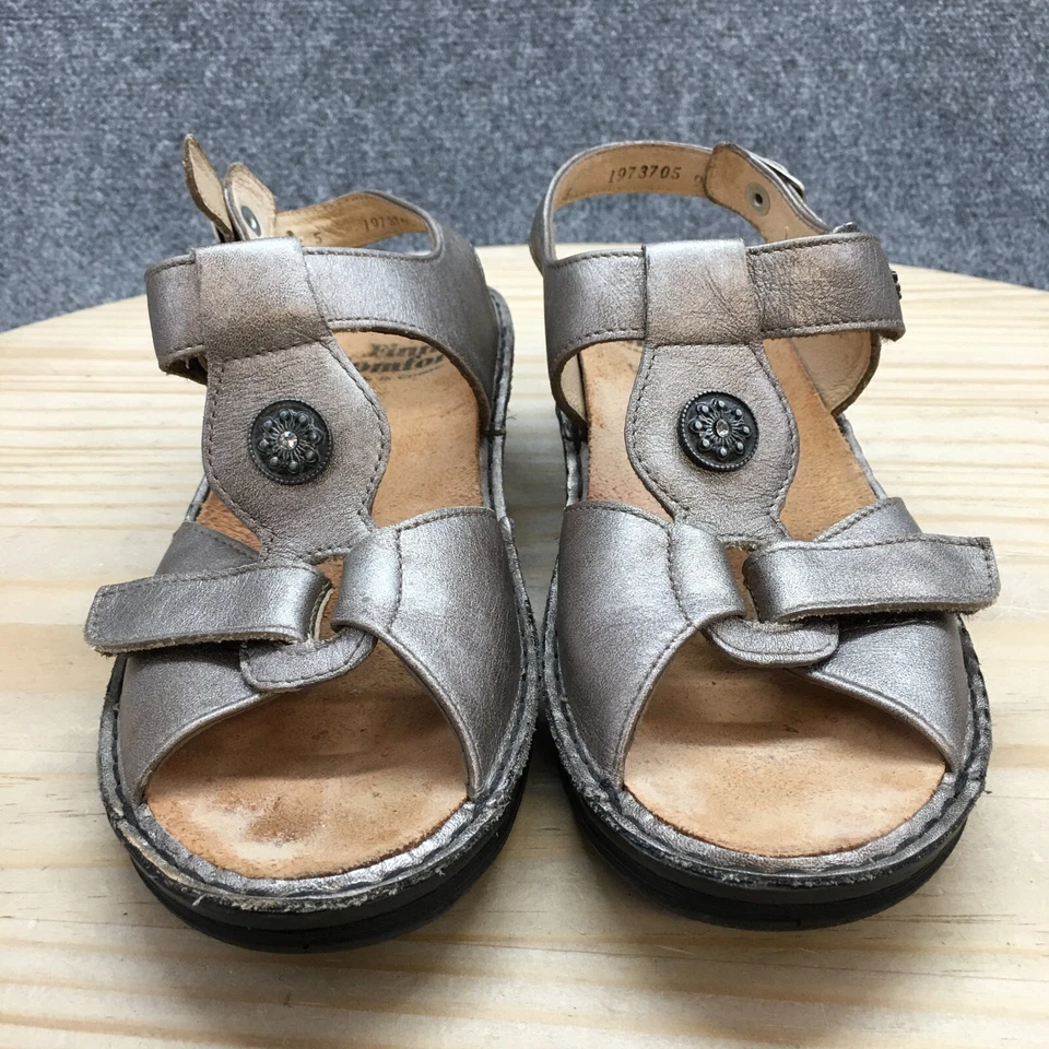 Finn Comfort Sandals Womens US7 UK5 Adana Strappy Slingback Wedge Metallic Gray - Image 4 of 4