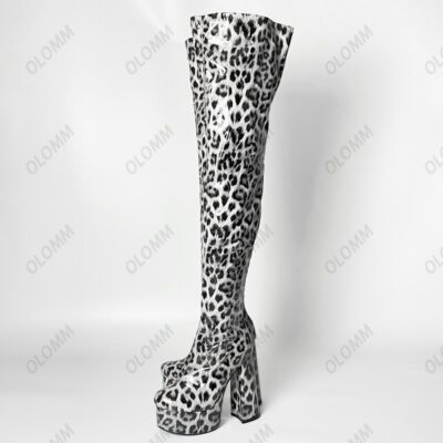 Women Platform Thigh High Boots Chunky Heel Round Toe Violet Party Shoes US 5-15