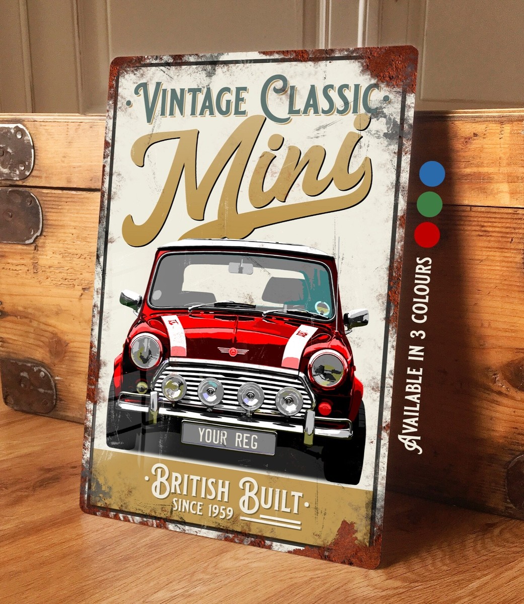 Personalised Mini Cooper Metal Garage Sign Retro Vintage Classic