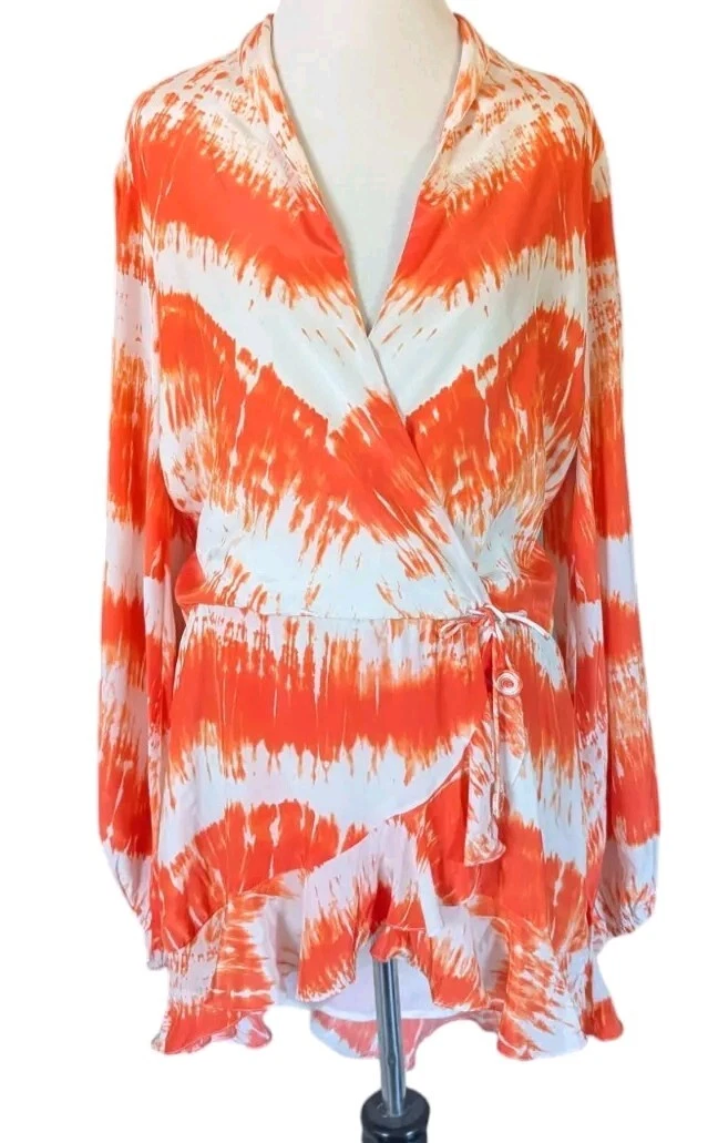 OFF WHITE Abito Rococò Sand Llios piccolo bianco sporco arancione manica lunga cravatta tinta prendisole