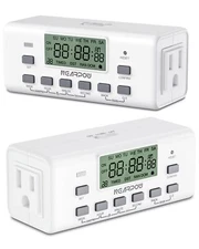 2 Pack Digital Timer For Lamp With Dual Outlets Programmable Timer In Door Ou...