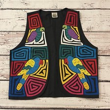Vintage My Name Is Panama Mola Hand Made Vest Womens Size Medium Birds Artsy