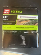 Grip Rite Box Nails 6d 2” 5lb Smooth Shank Galvanized