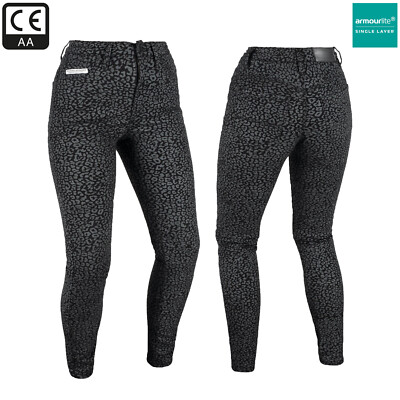 Oxford OA AA Damen Motorrad Super Stretch Denim Jeans Leopard schwarz/grau
