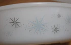 Vintage Glasbake oval Casserole 1 qt Atomic Starburst milk glass dish (42)