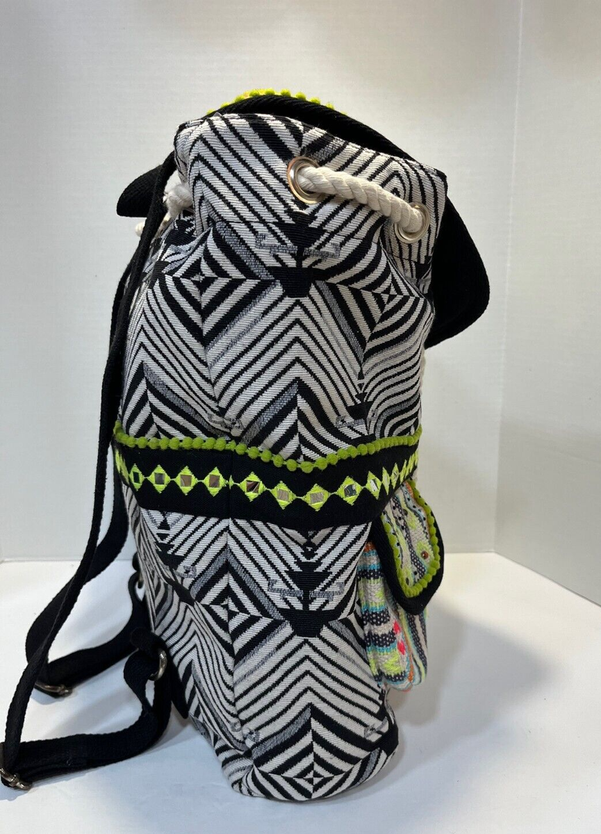Zumba Backpack Tote Pockets Multicolor Back Pack Tassels Zebra