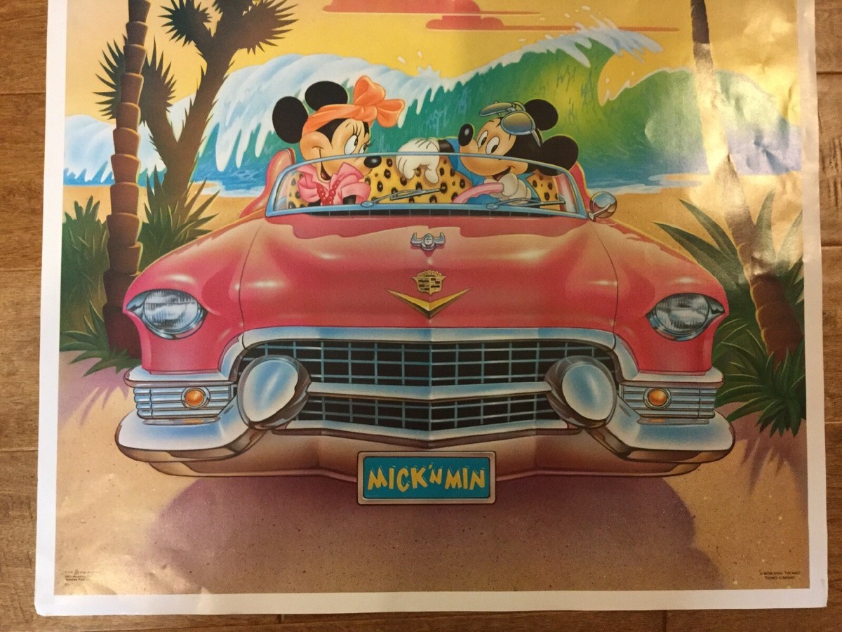 1986 Disney Mickey Mouse MICK'N MIN Poster 1955 Cadillac Minnie