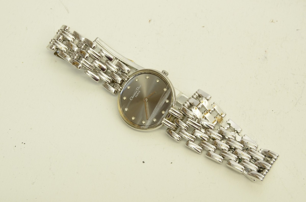 Authentic Christian Dior SS 23mm Watch Round Rhinestone Hour Authentic Christian Dior SS 23mm Watch Round Rhinestone Hour