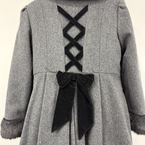 Rothschild Peacoat Overcoat Girls 12 Gray VTG 100% Wool Faux Fur Velvet Long - Picture 11 of 14