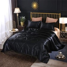 NTBED Silky Satin Comforter Set Queen Black, Soft Lightweight Microfiber Luxu...