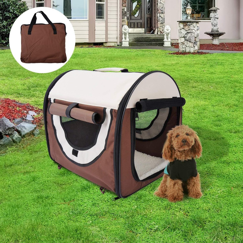 Pawhut Folding Fabric Soft Pet Crate Dog Cat Travel Carrier Cage Kennel