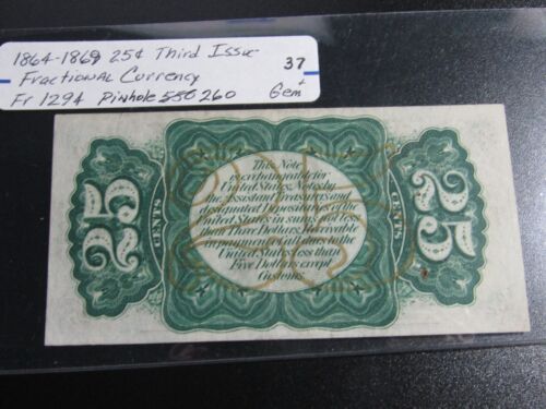 1864-1869 25Cents Fractional Currency #37 Third Issue Fr 1294 - Gem+ details - Picture 2 of 2