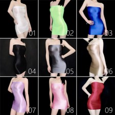 Women Sexy Sheer Oil Shiny Glossy Tube Bodycon Dress Mini Wrap Dress Clubwear