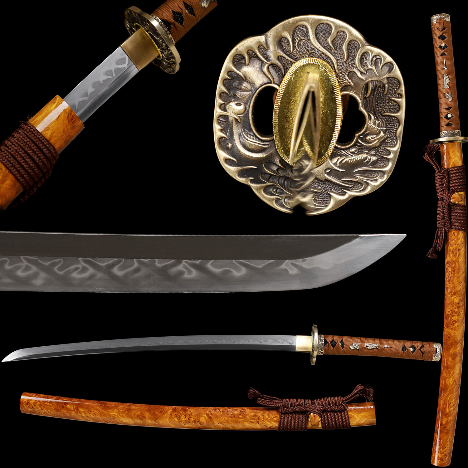 30'' Japanese Sword Wakizashi Real Hamon Clay Tempered L6 Steel Full Tang Sharp