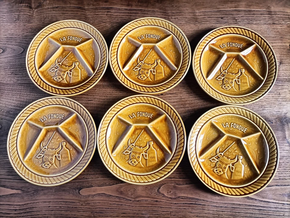 Lot de 6 Assiettes à Fondue Vintage Sarreguemines - Vaisselle Rétro en Faïence - Photo 2/4