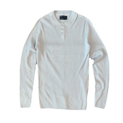 ASOS Design Knitted Muscle Fit Rib Polo T-shirt In Light Gray L. Rip In Armpit