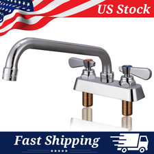 4" Center Commercial Kitchen Faucet - 10" Swivel Reach Spout Deck Mount Brass