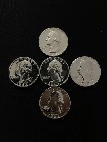1963 Washington Quarters Uncirculated Silver Proof Lot of 5
